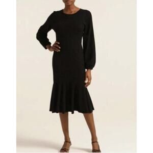 NWT J. Crew Midi Dress Merino Wool Black Cutout Back Long Sleeve Size Medium